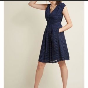 NWOT MODCLOTH Chevron Navy Blue Dress
